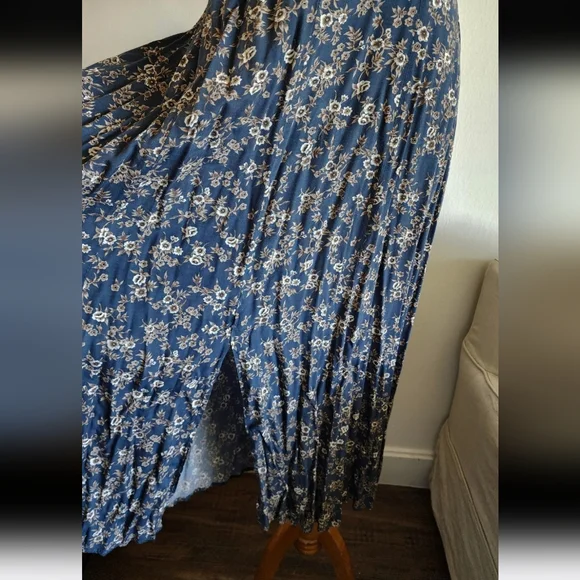 #81 Vintage All That Jazz Women's 90s Retro Blue Floral Maxi Long Dress Size M - Picture 4 of 8